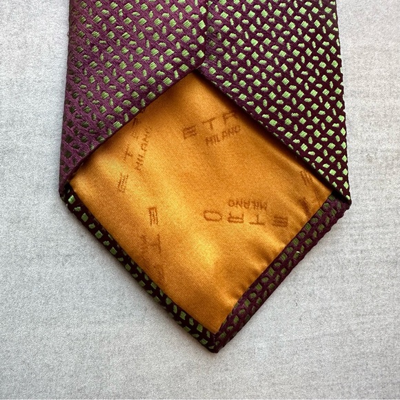 ETRO Green & Burgundy One-of-a-kind Silk Tie - Picture 4 of 5